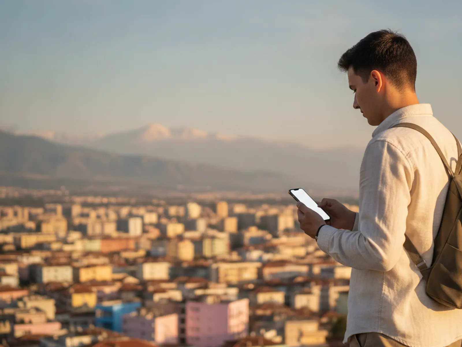 Viaggiatore connesso in Albania con una eSIM dati di esimalbania.it